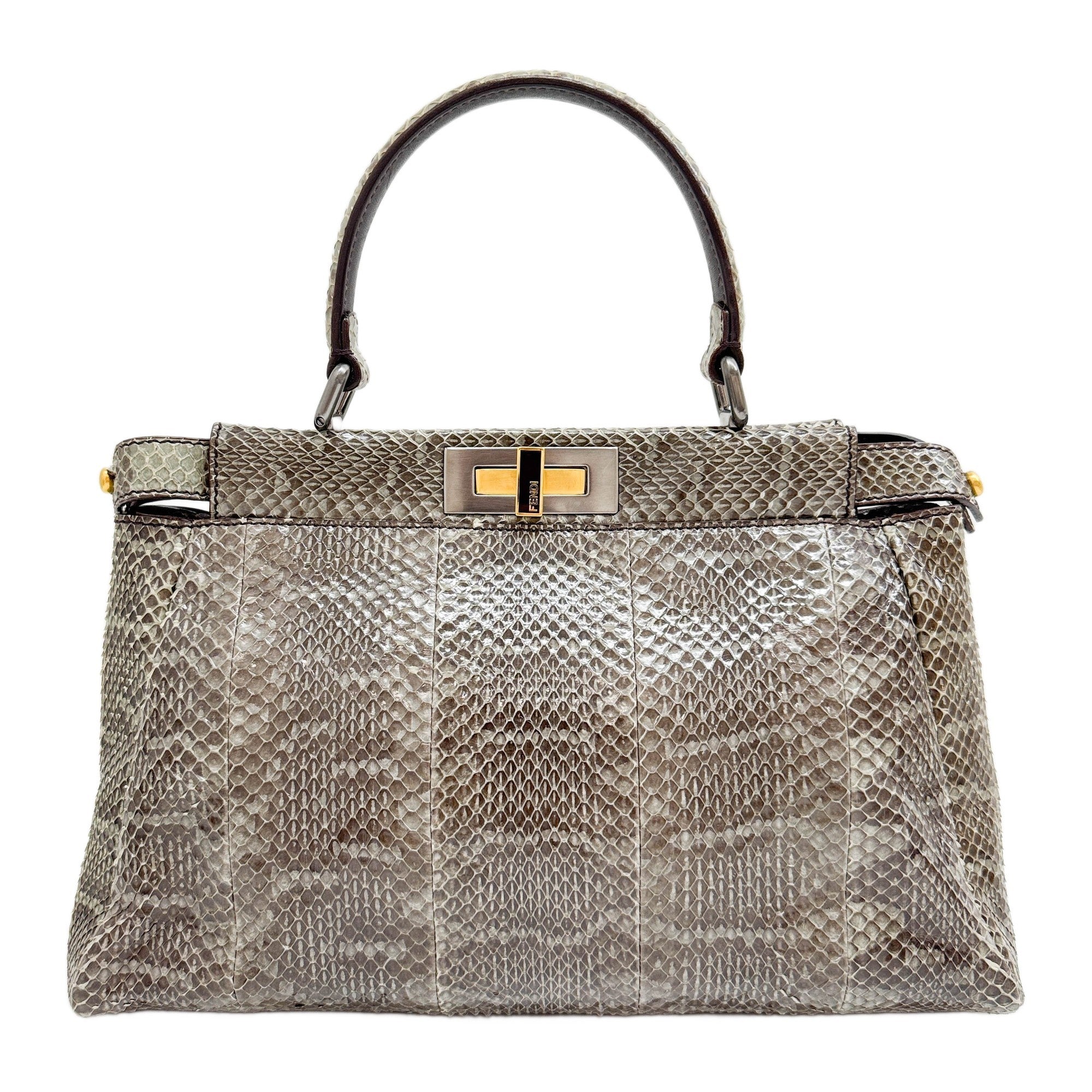 Peekaboo Asfalto Nocciola Gray Python Embossed Leather Two Way Bag