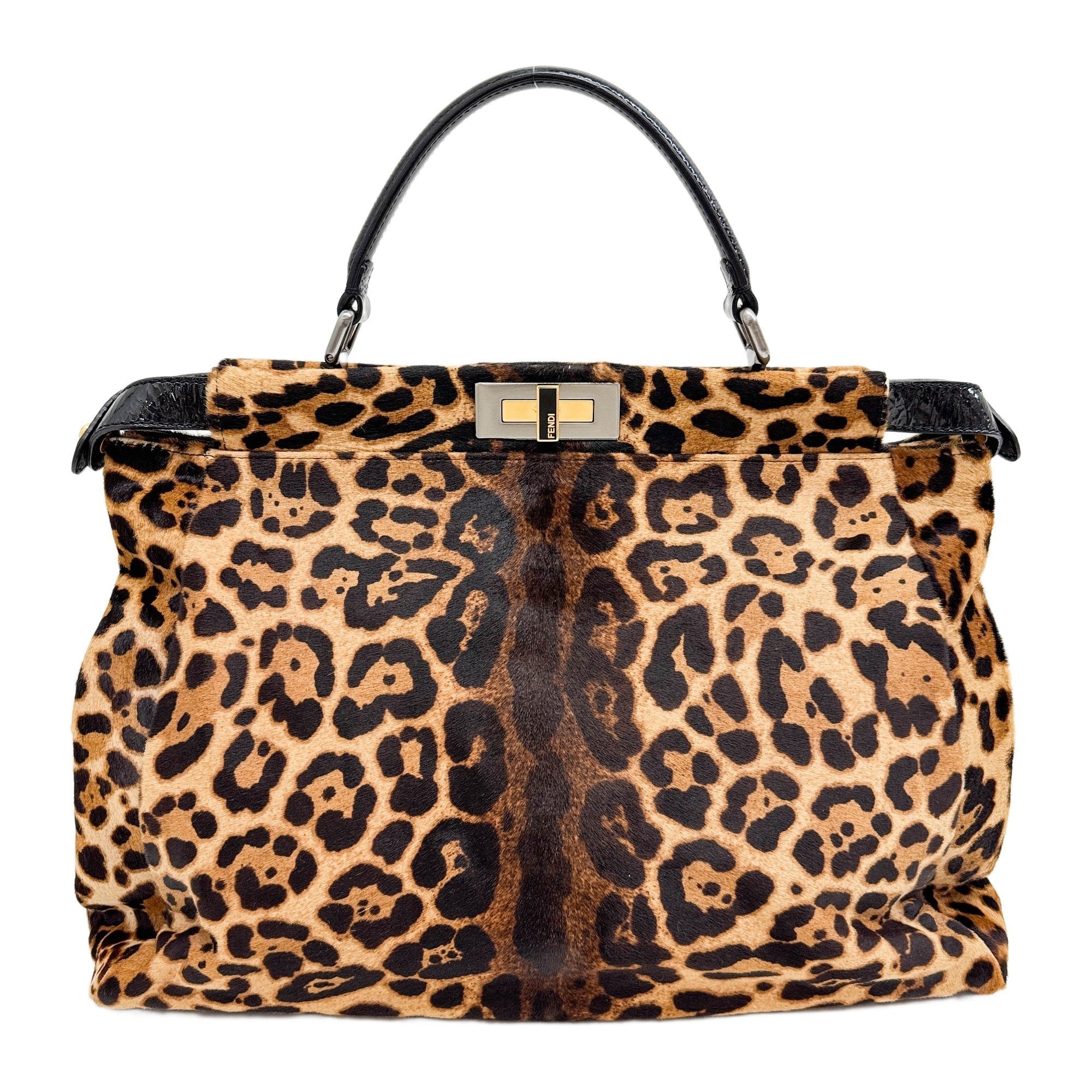 Large Peekaboo Brown Leopard Print Pony Hair Hand Bag