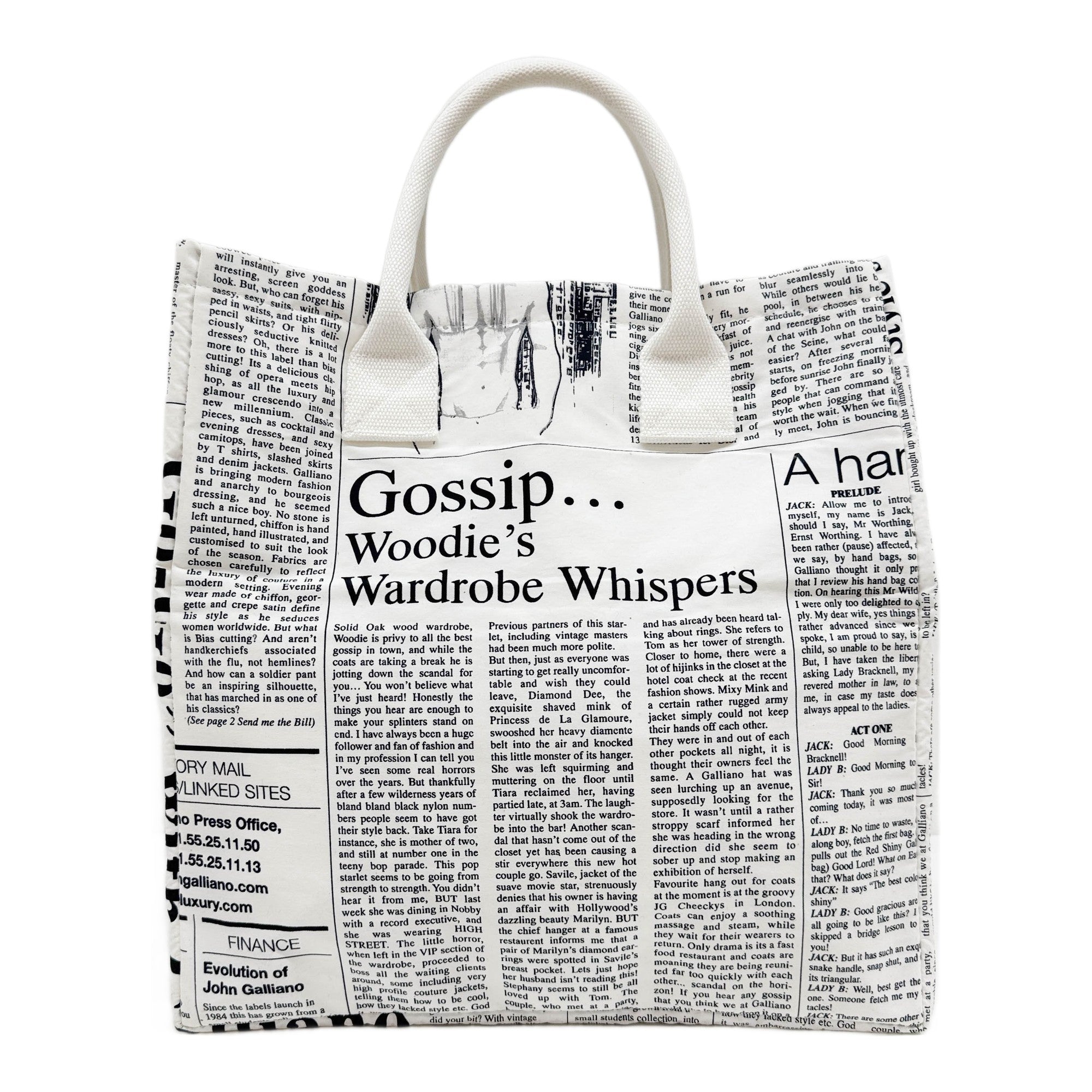 Borsa Newspaper Print White Cotton Tote Bag