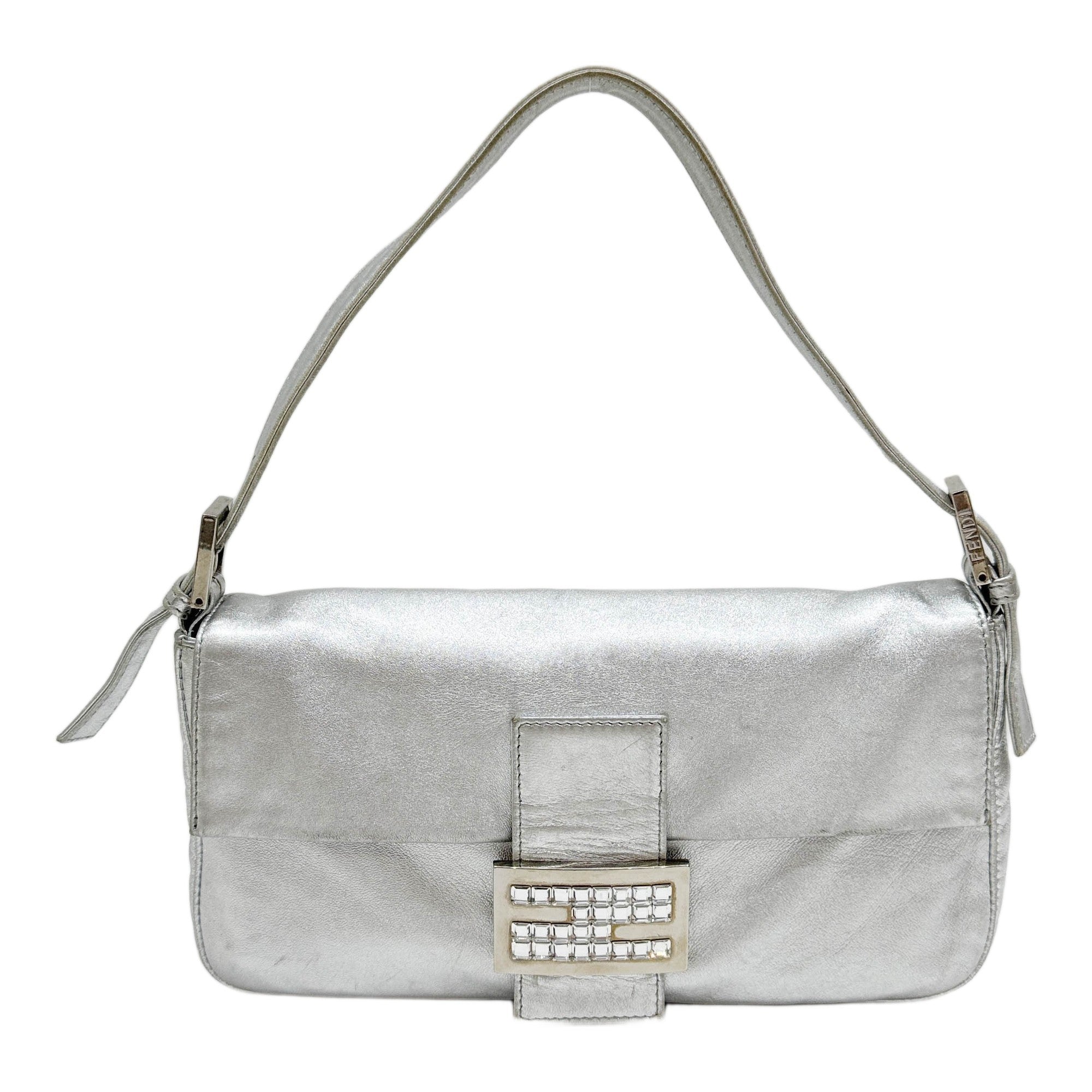 Baguette Silver Leather Shoulder Bag