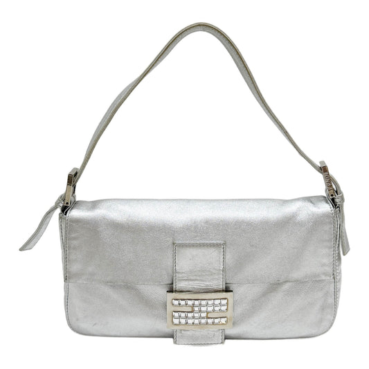 Baguette Silver Leather Shoulder Bag