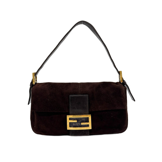 Baguette Brown Suede Shoulder Bag
