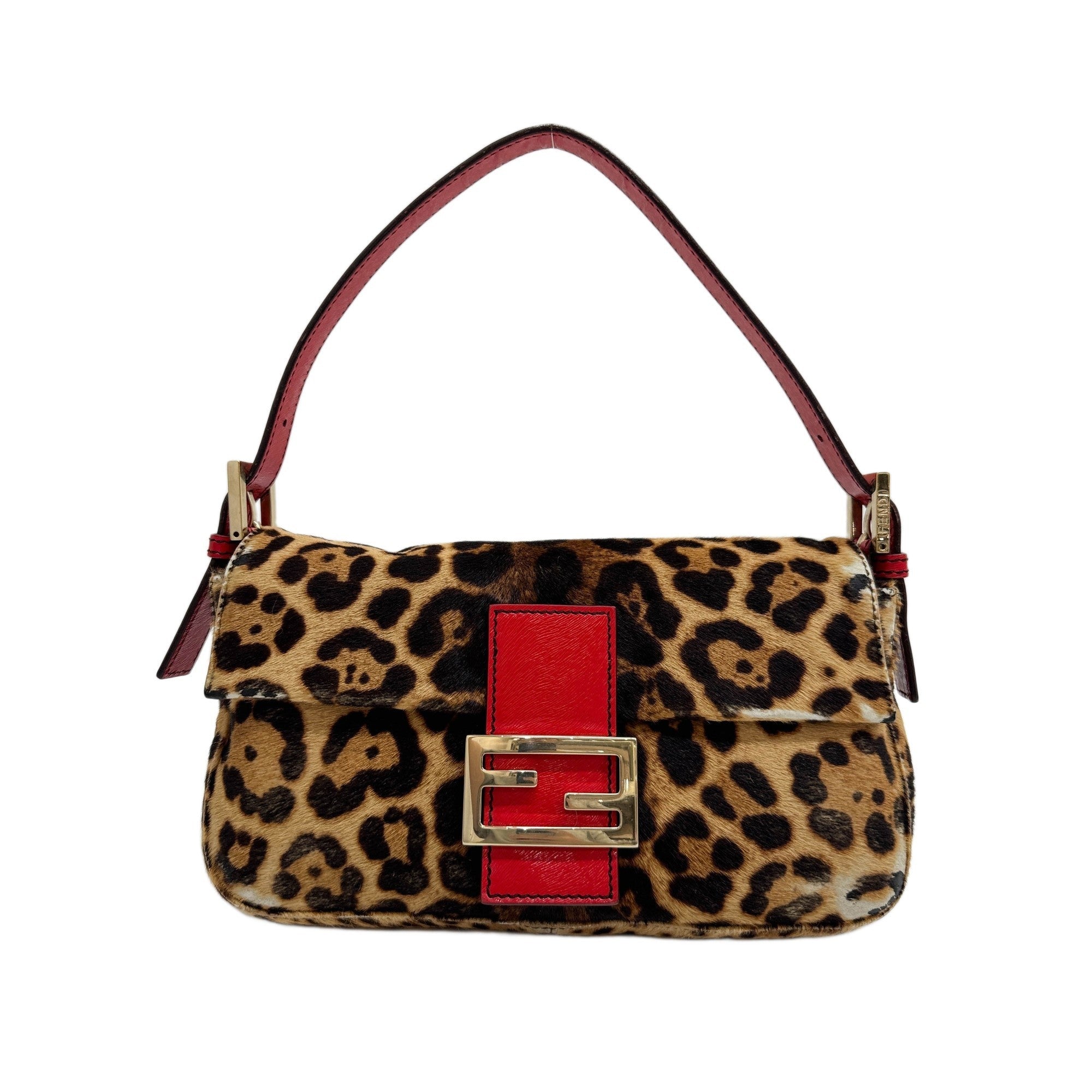 Baguette Brown Leopard Print Pony Hair Shoulder Bag
