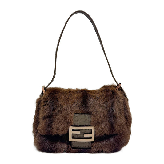 Mini Mamma Baguette Brown Fur Hand Bag