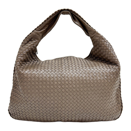 Intrecciato Brown Leather Hobo Shoulder Bag