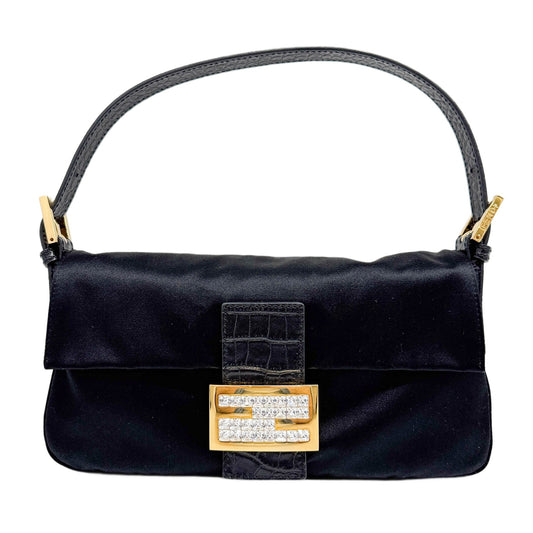 Baguette Black Satin with Python Embossed Leather