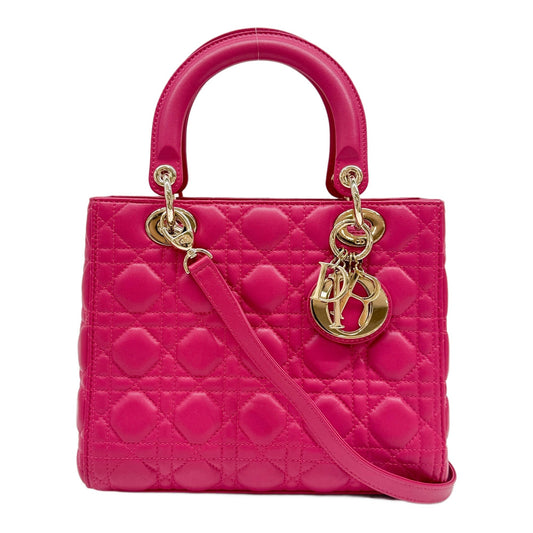 Lady Dior Pink Leather Handle Bag