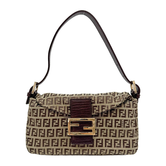 Mamma Baguette Double Flap Brown Zucchino Canvas Shoulder Bag