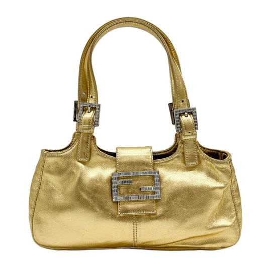 Embellished Hardware Gold Leather Shoulder Bag