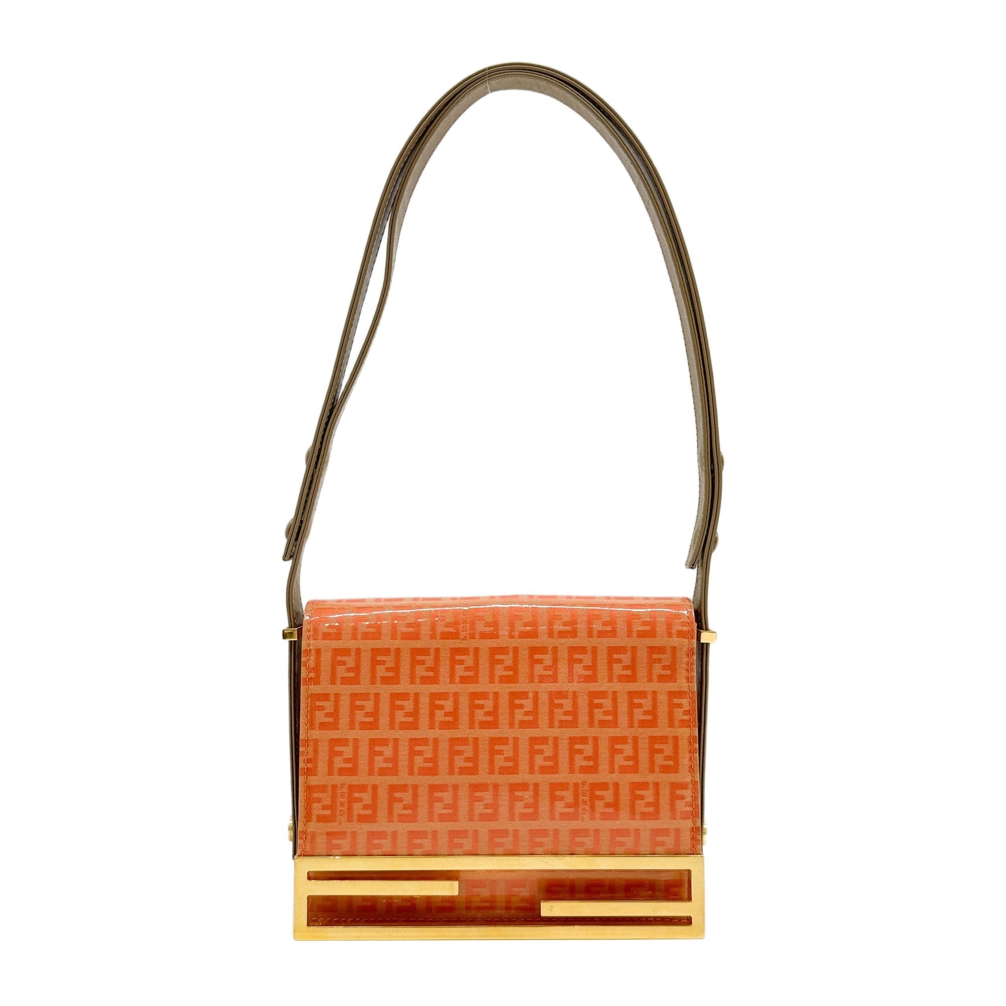 Square Flap Orange Zucchino Patent Leather Shoulder Bag