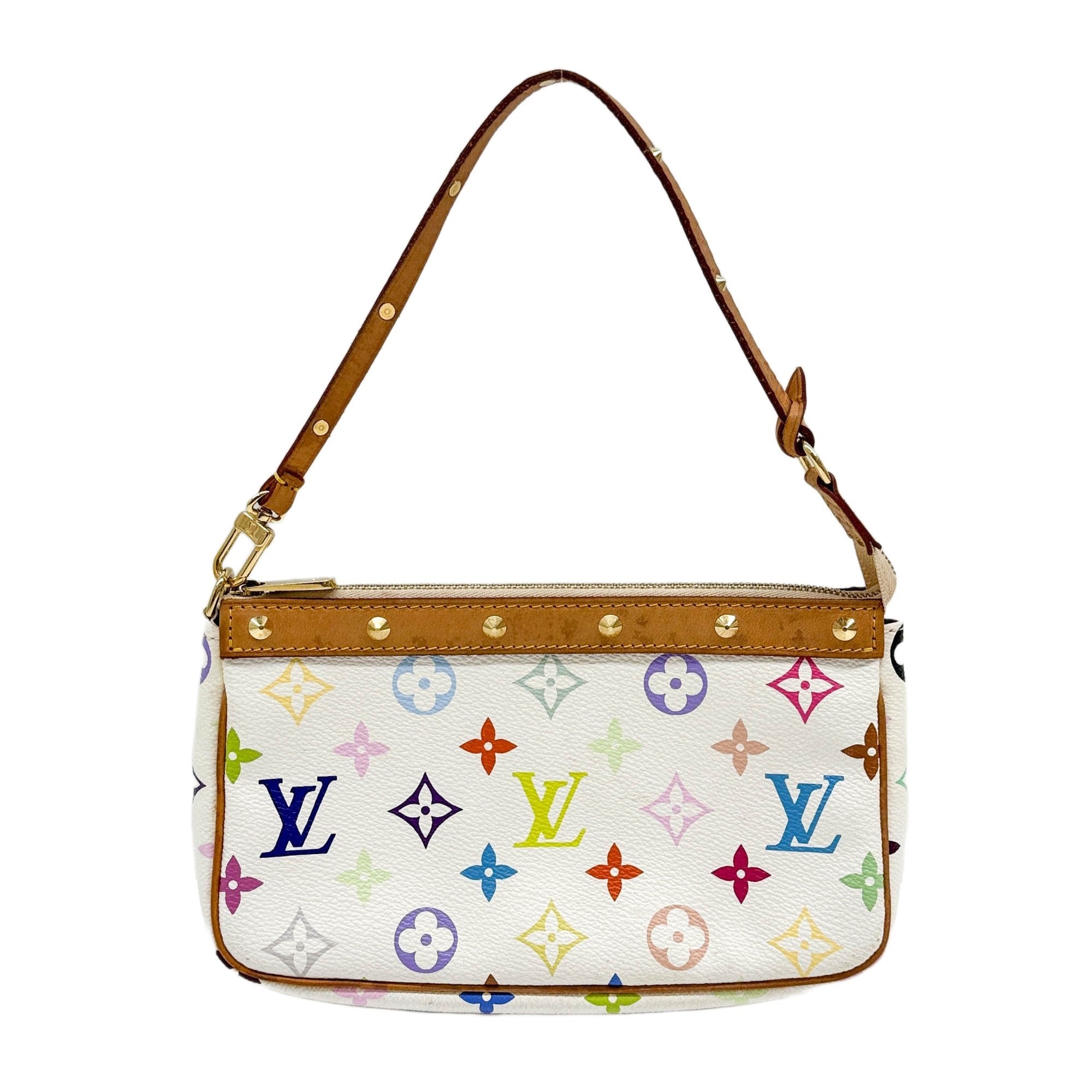 LV x Takashi Murakami Pochette Accessoire Multicolor Monogram White Canvas Handle Bag