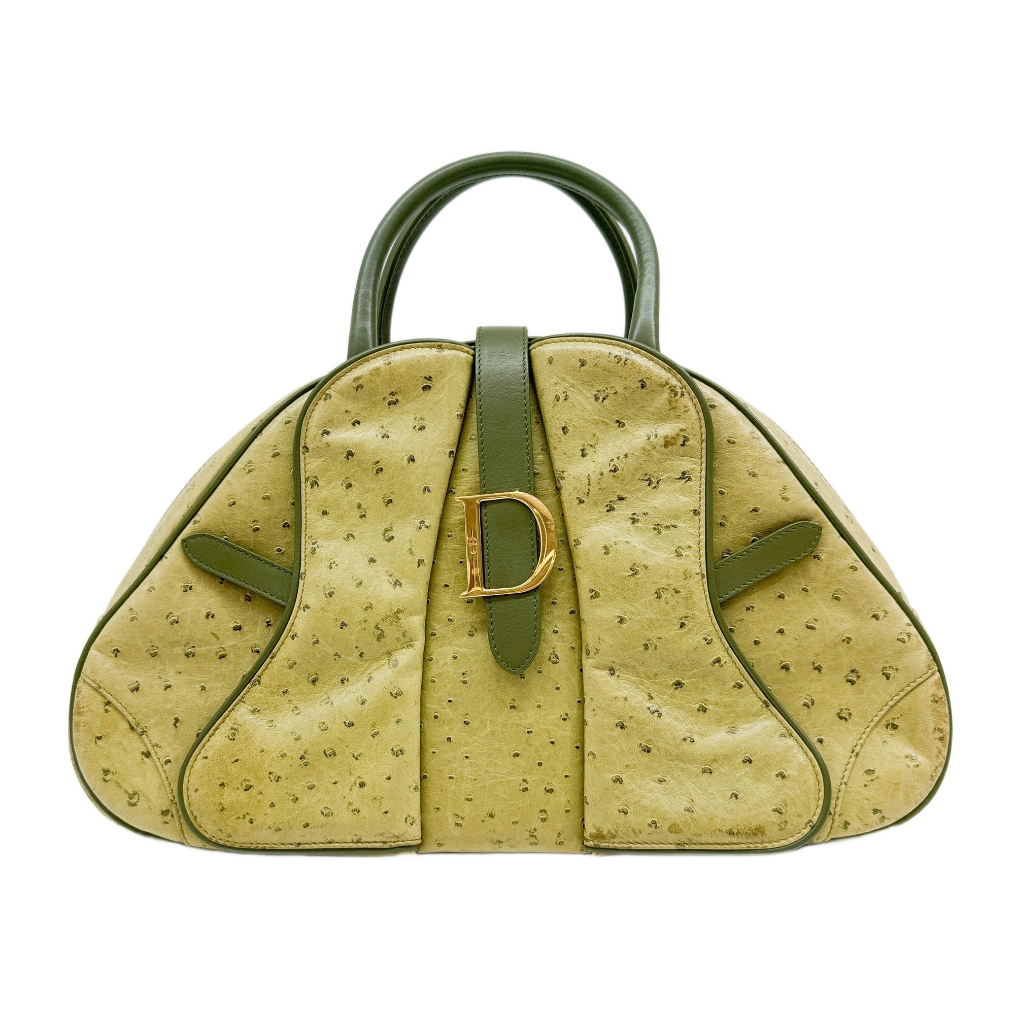 Saddle Bowler Guacamole Green Embossed Ostrich Leather Hand Bag