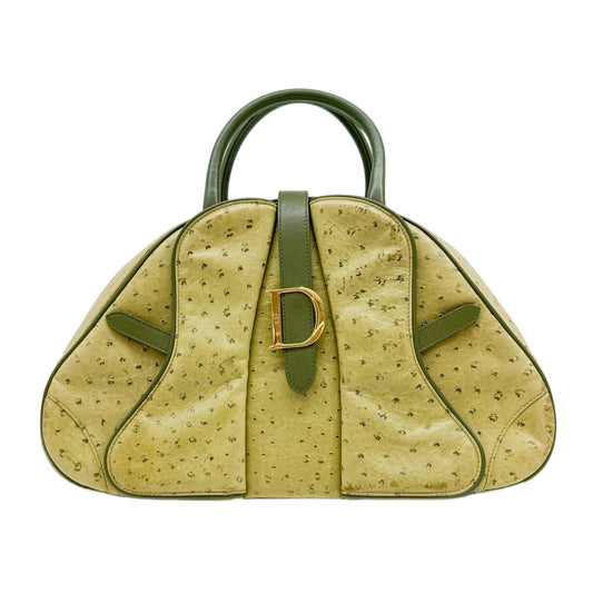 Saddle Bowler Guacamole Green Embossed Ostrich Leather Hand Bag