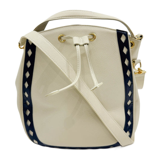 Beige Leather Black Cutout Frame Detail Handle Bag