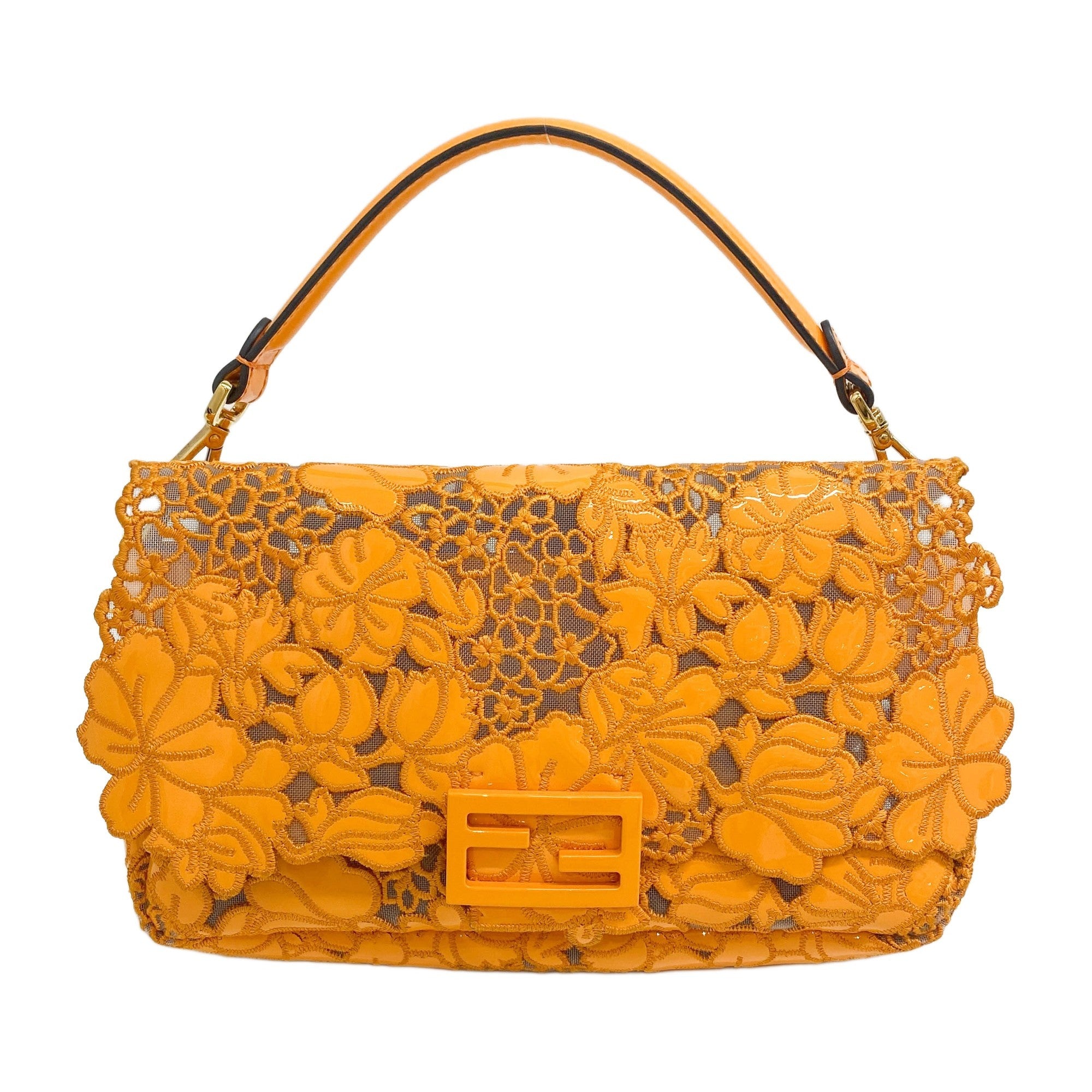 Baguette Flowers Orange Lace Shoulder Bag