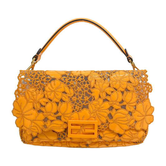 Baguette Flowers Orange Lace Shoulder Bag