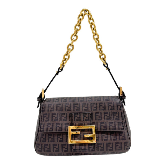 Mini Mamma Baguette Zucchino Brown Canvas Chain Shoulder Bag