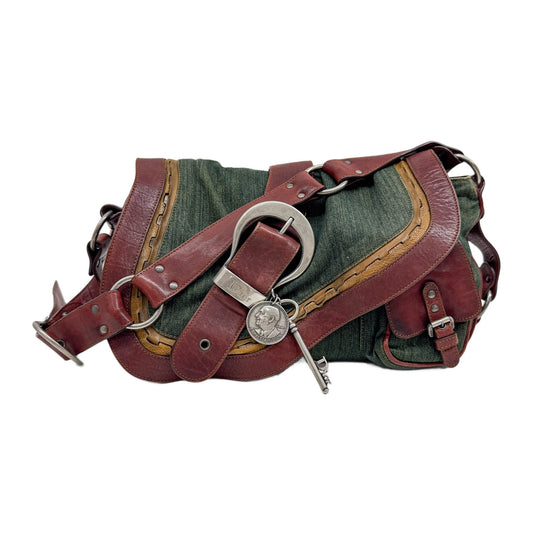Gaucho Double Saddle Green Denim Shoulder Bag
