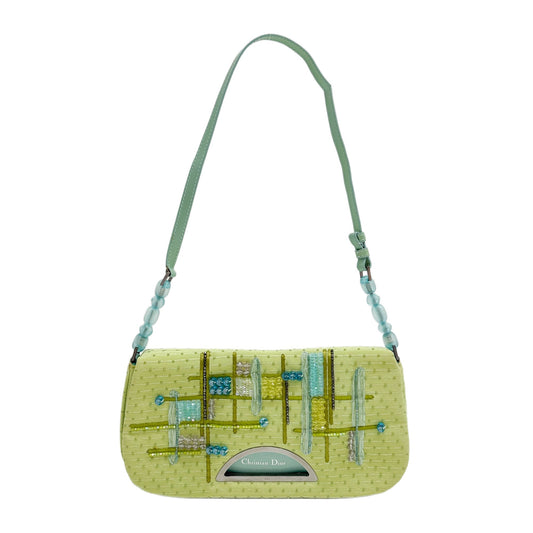 Limited Edition Malice Pearl Embroidered and Beaded Pistachio Green Canvas Shoulder Bag