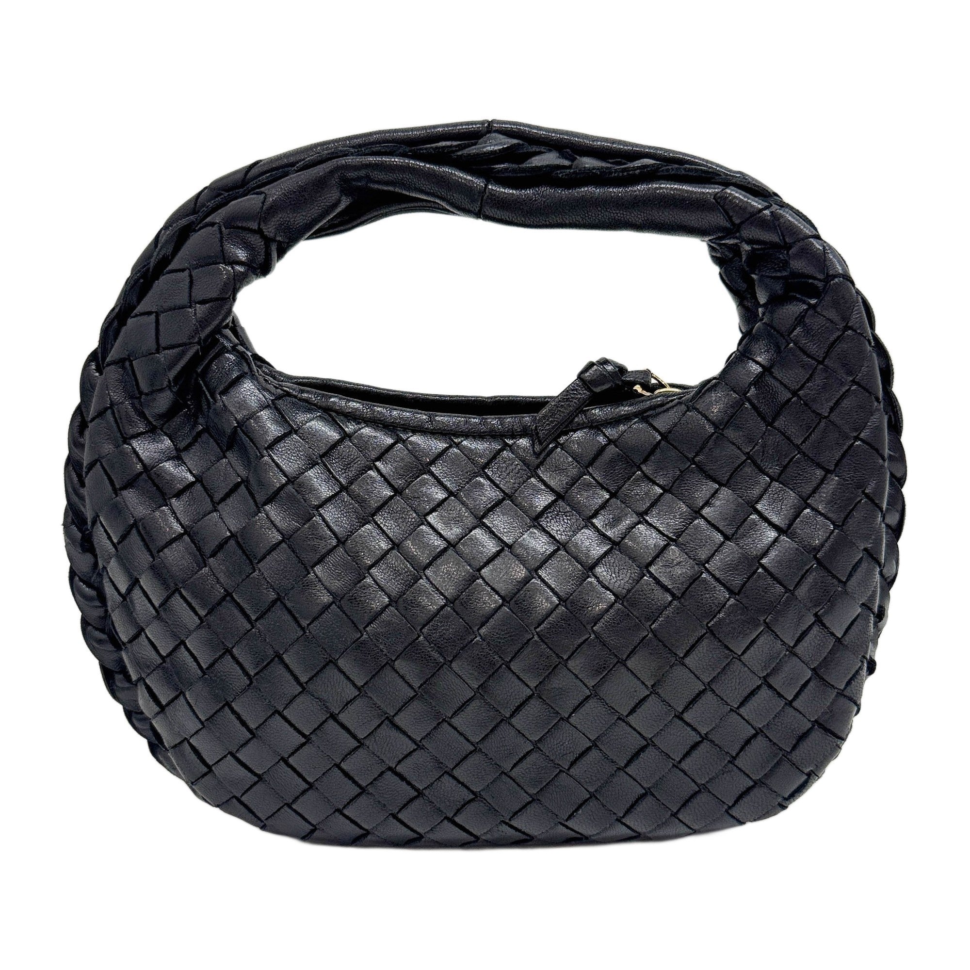 Mini Veneta Intrecciato Black Leather Shoulder Bag