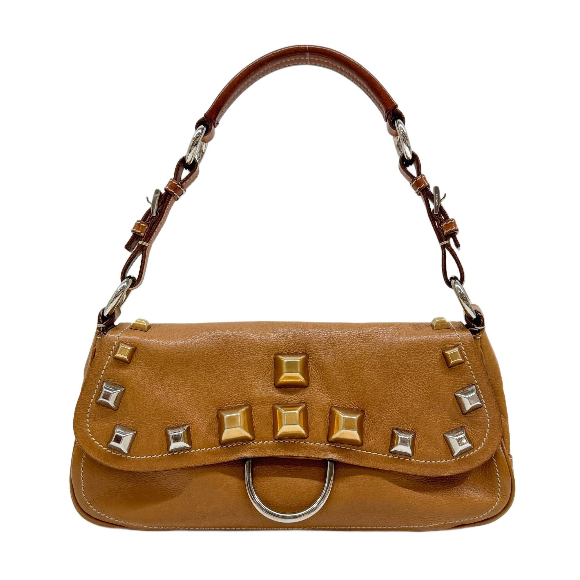 Borchie Studded Brown Leather Shoulder Bag