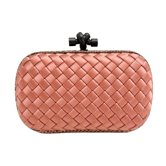 Knot Intrecciato Pink Satin Python Leather Trim Clutch Bag