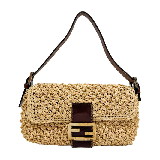 Baguette Light Brown Raffia Shoulder Bag