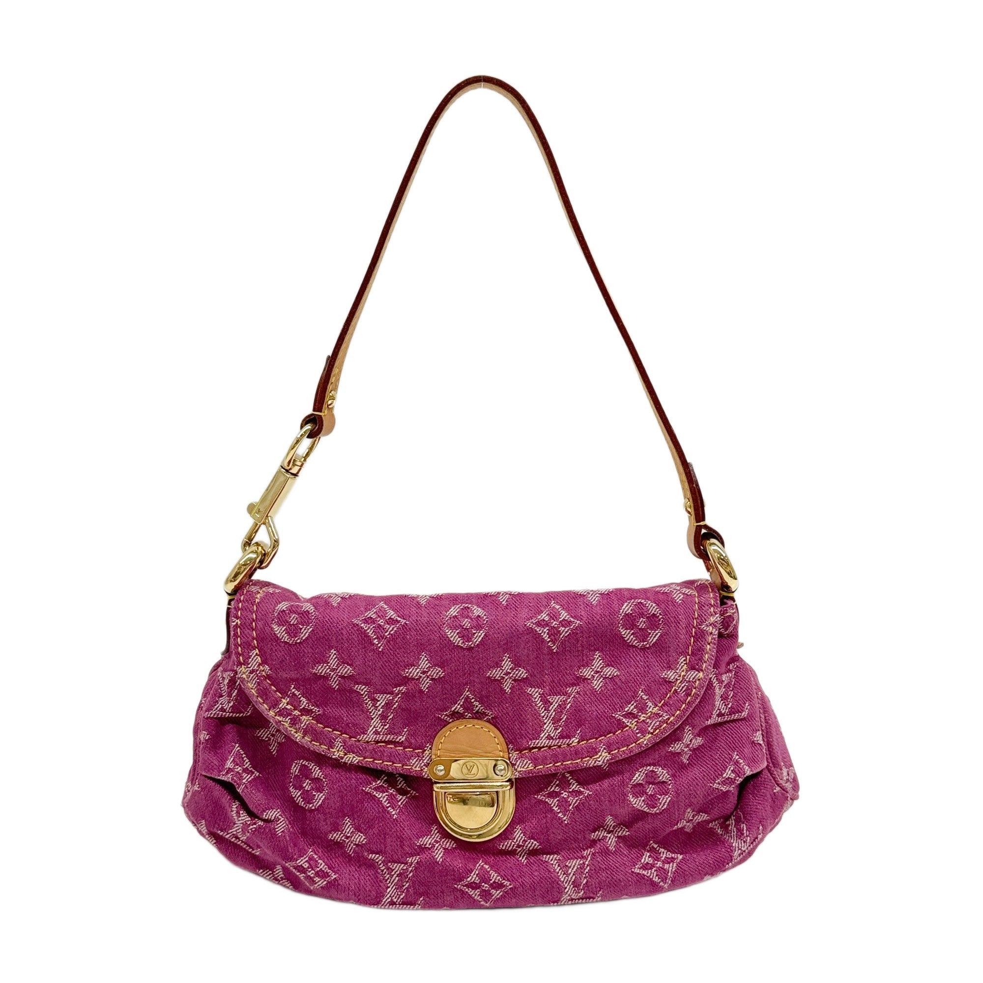 Pleaty Pink Monogram Denim Shoulder Bag