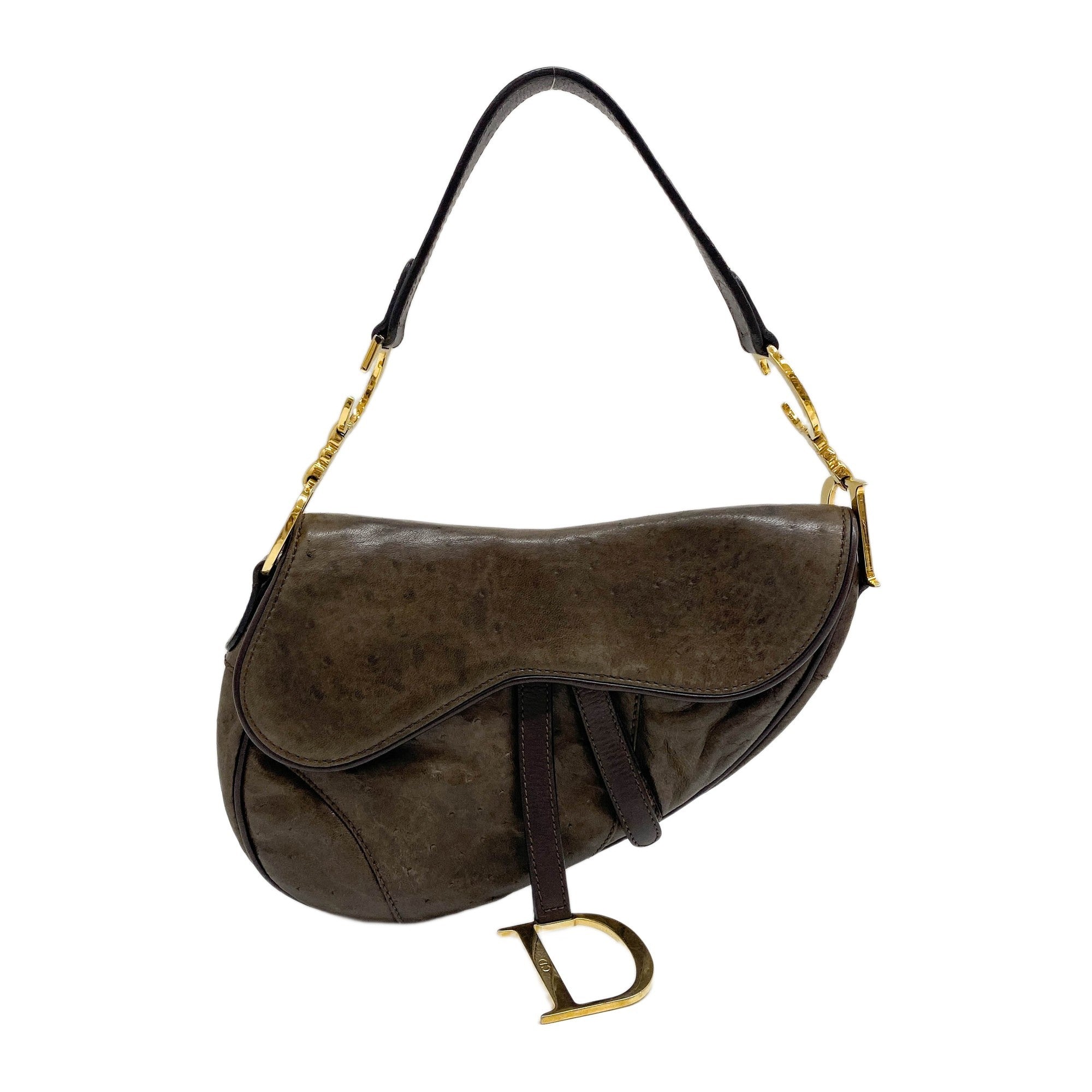 Saddle Brown Ostrich Leather Shoulder Bag