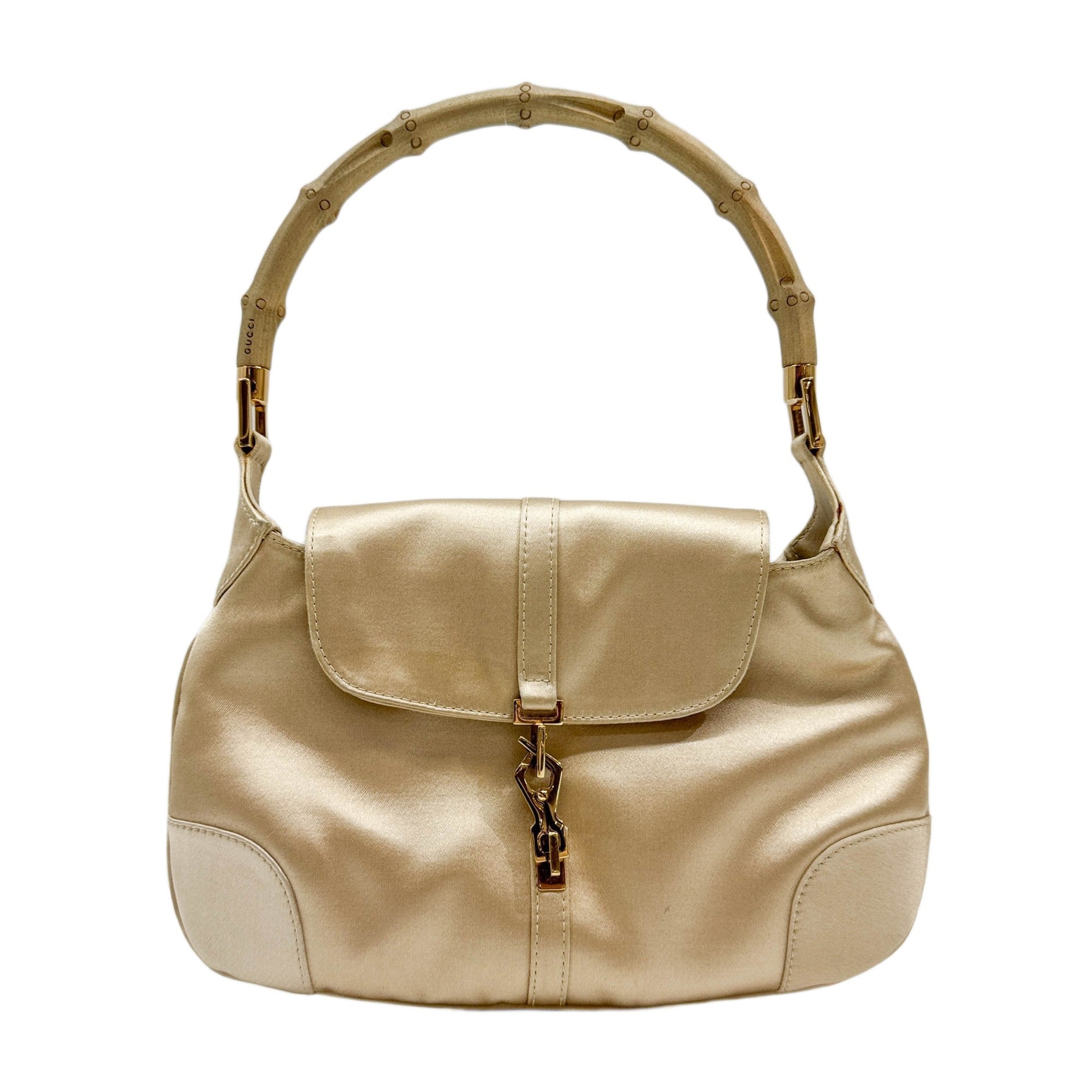 Bamboo Jackie Beige Satin Handle Bag