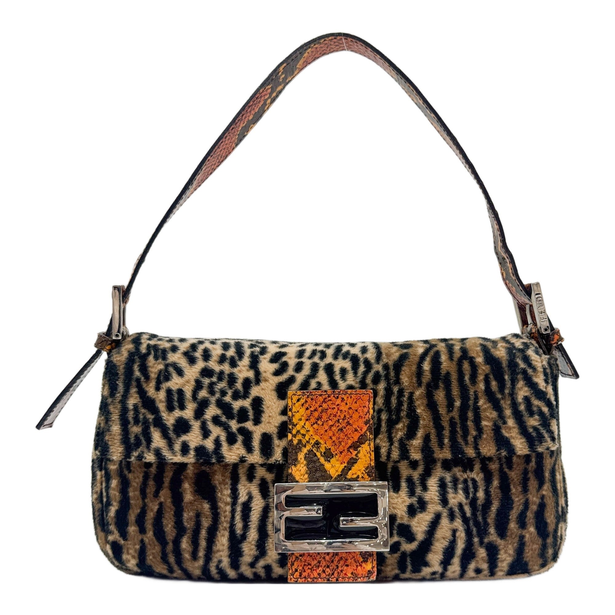 Baguette Animal Print Velvet Shoulder Bag