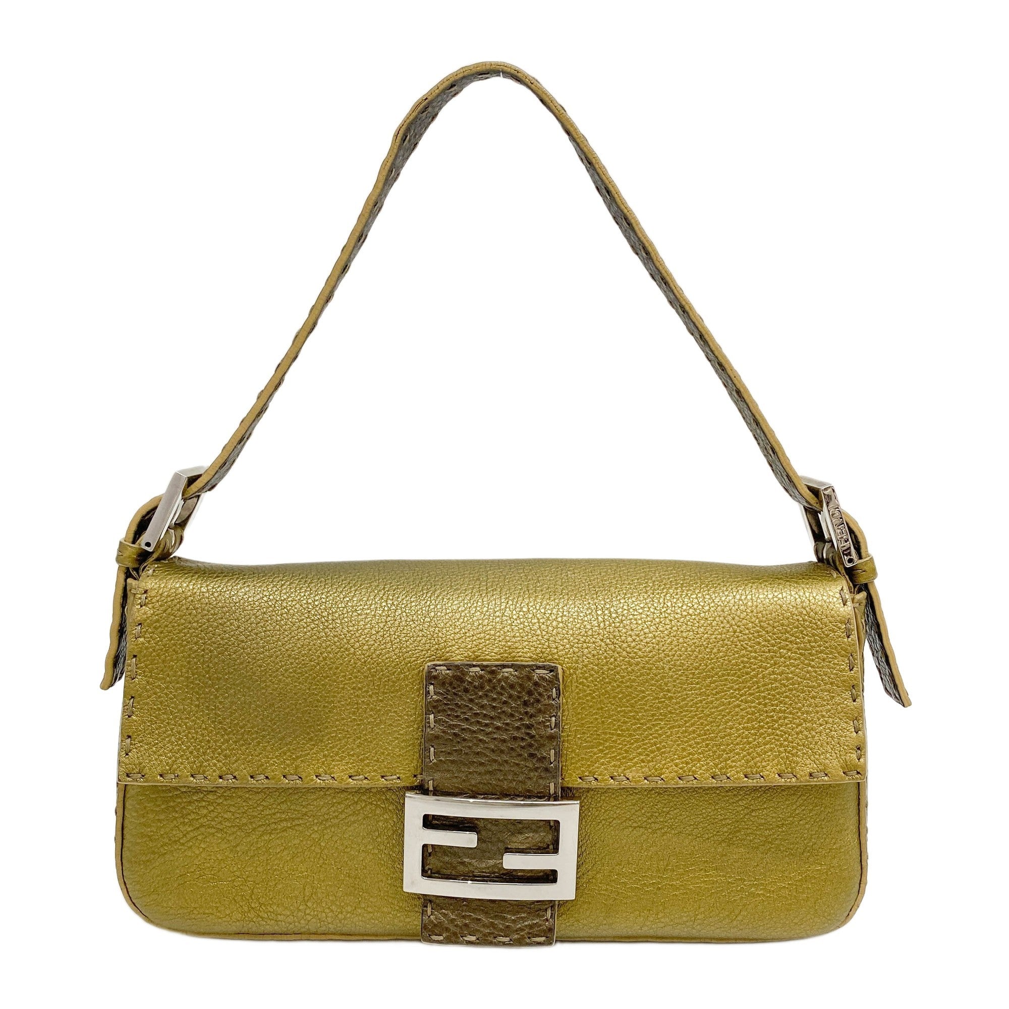 Baguette Gold Leather Shoulder Bag