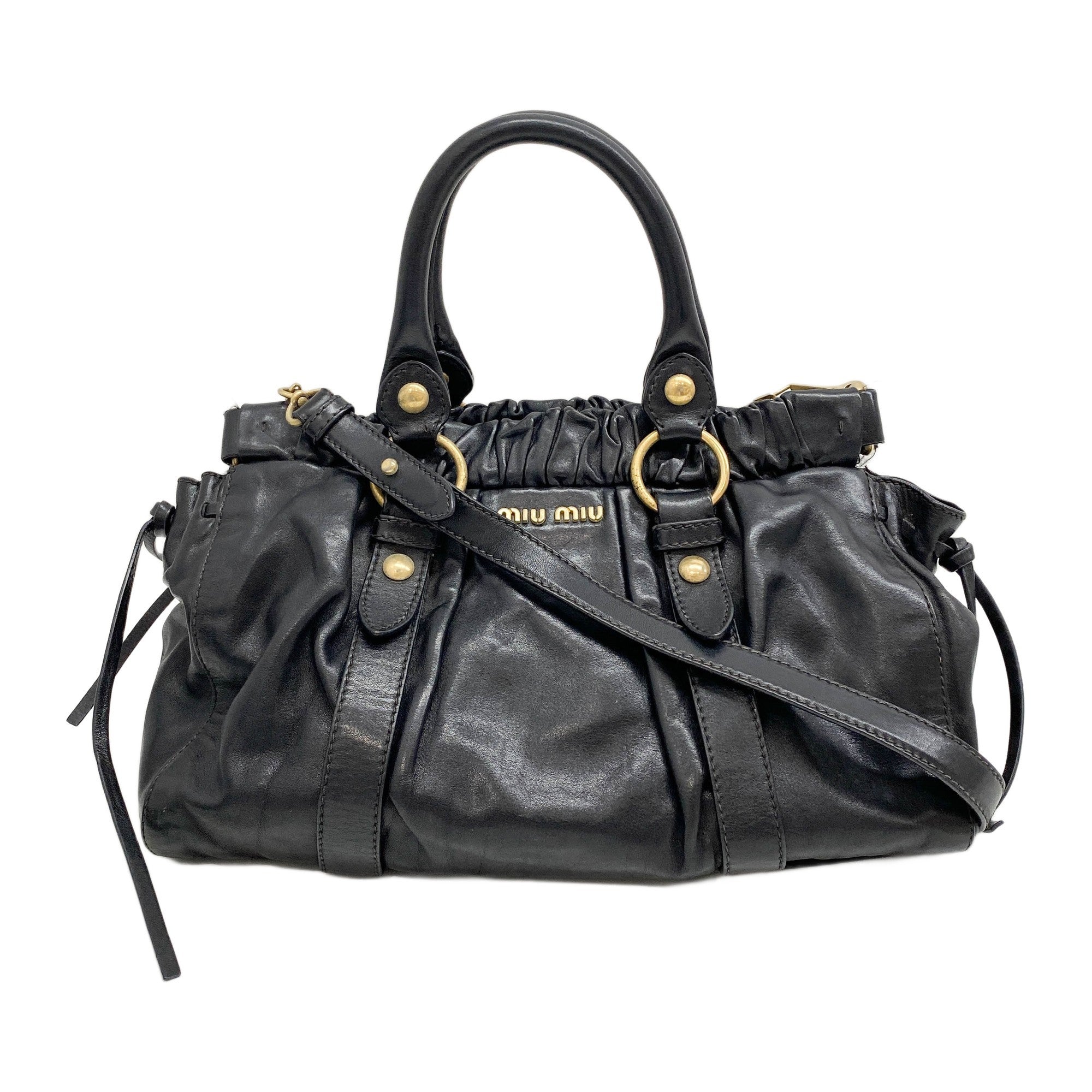 Vitello Bauletto Black Leather Handle Bag