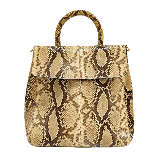 Beige Python Embossed Leather Handle Bag