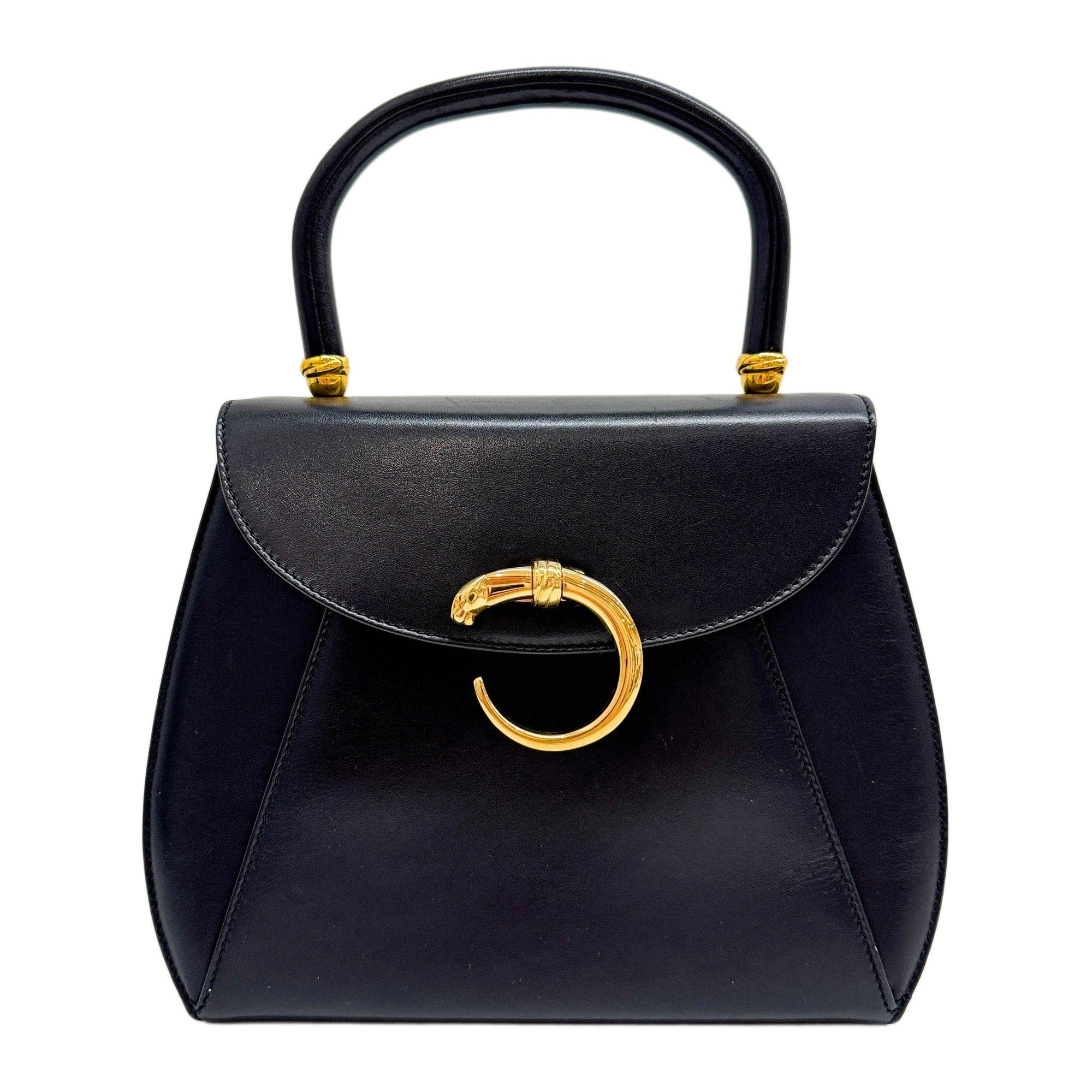 Panthere Black Leather Handle Bag
