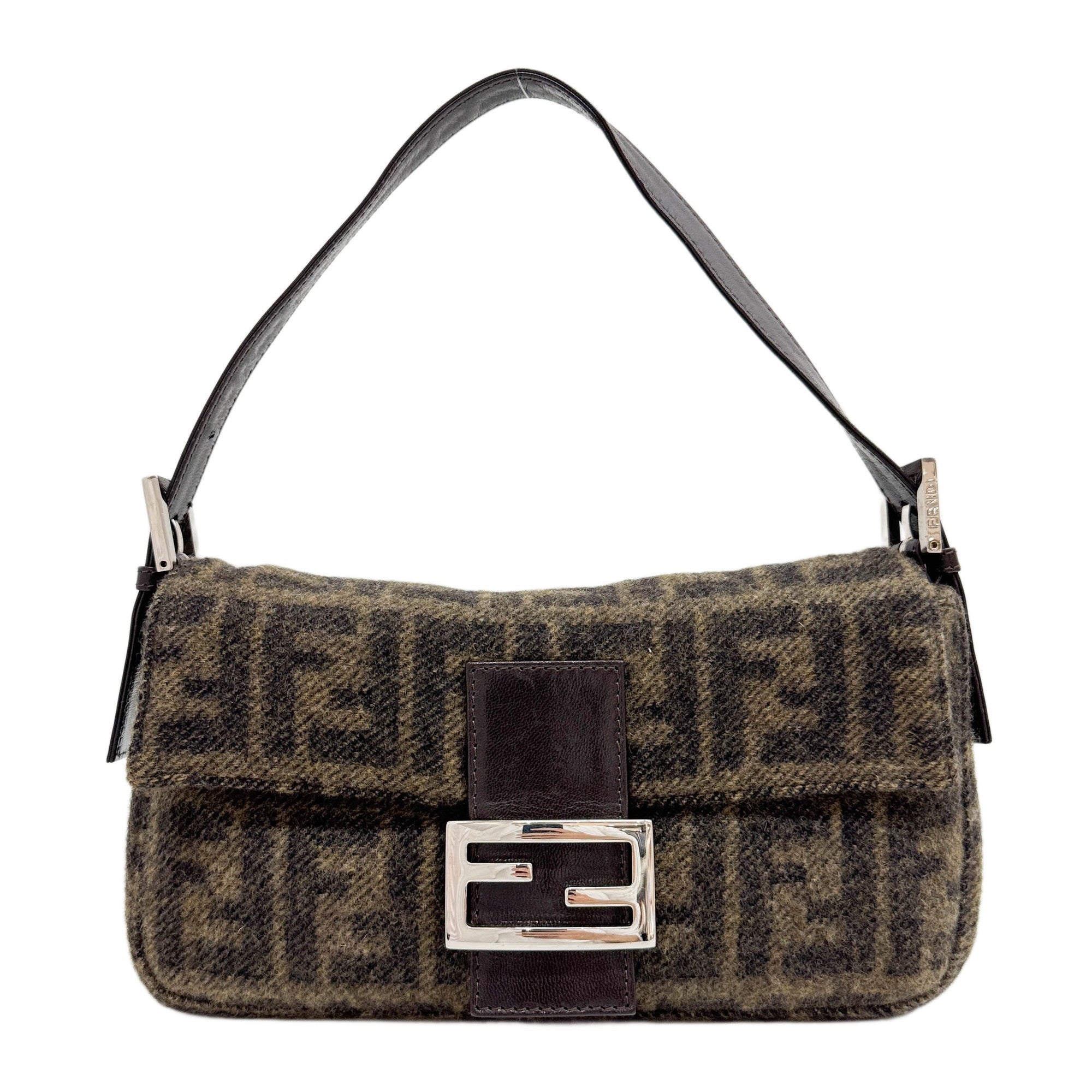 Baguette Zucca Brown Wool Shoulder Bag
