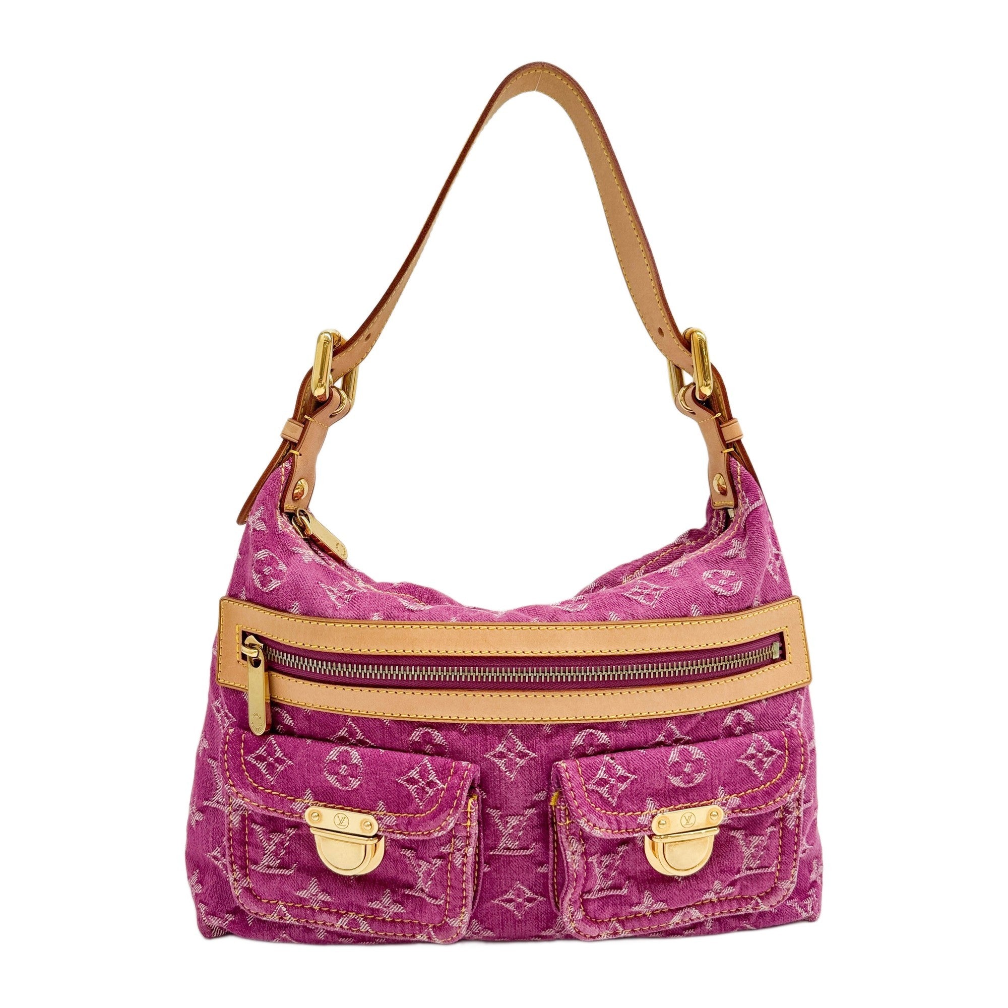 Monogram Baggy Pink Denim Shoulder Bag