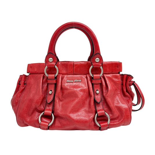 Mini Vitello Bauletto Red Leather Handle Bag