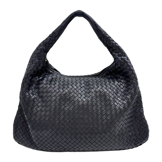 Intrecciato Black Leather Hobo Shoulder Bag