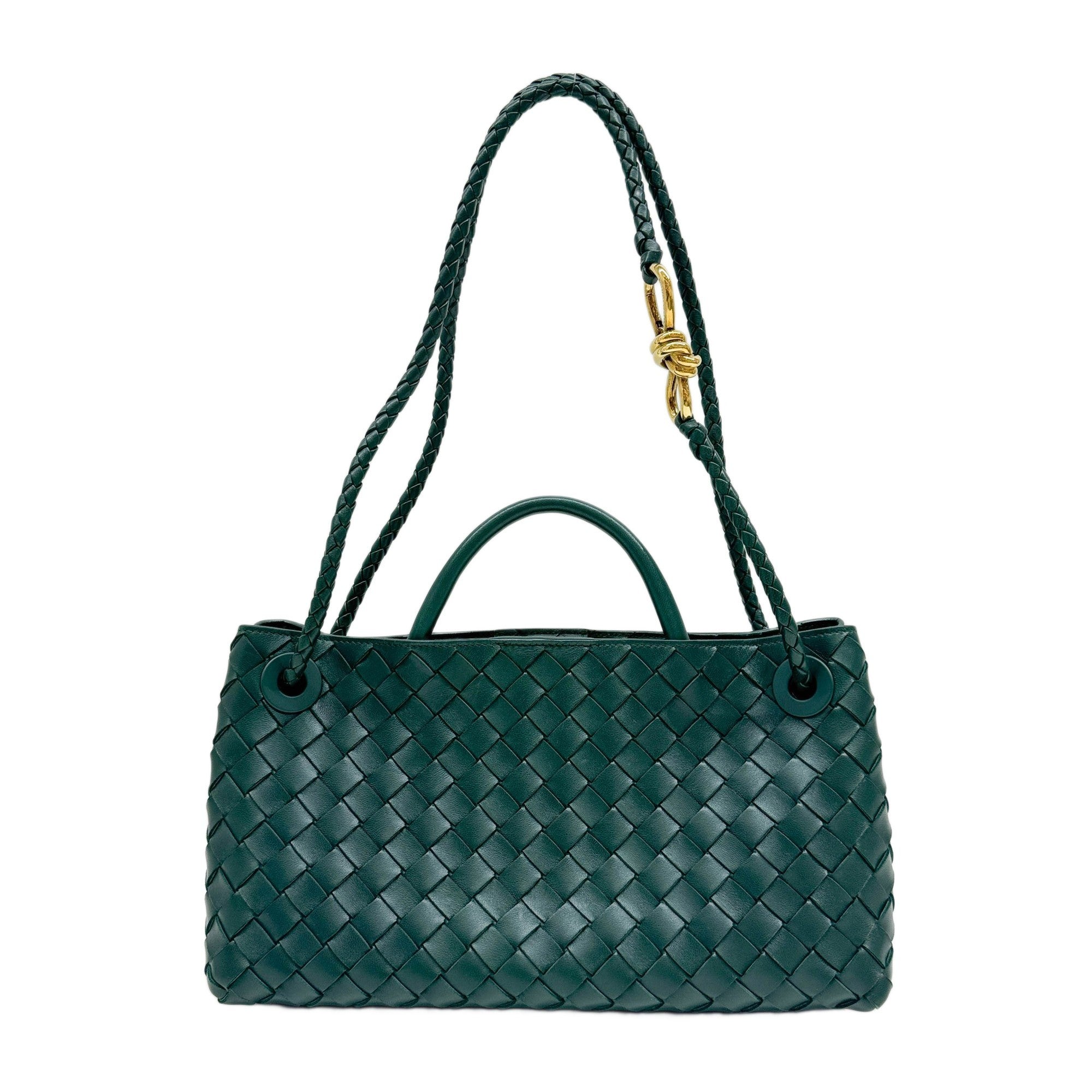 Andiamo East West Veneta Intrecciato Dark Green Two Way Bag