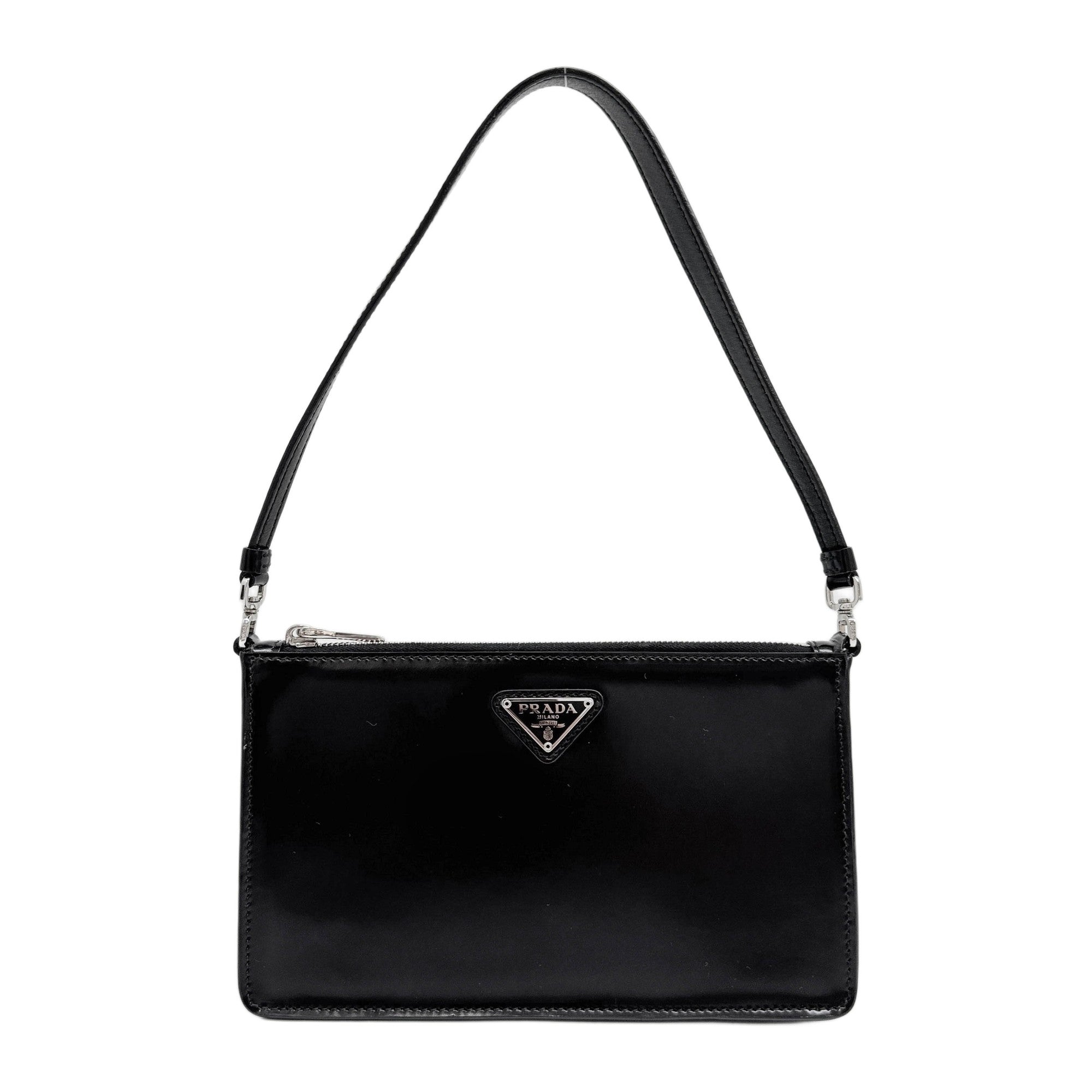 Brushed Leather Triangle Plaque Black Leather Mini Bag