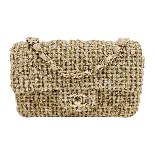 Rectangular Mini Classic Flap 2021-2026 Multicolor Weaving Beige Tweed Shoulder Bag