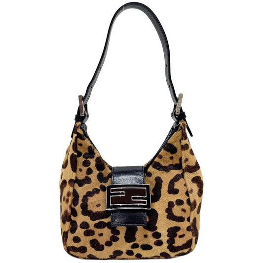 Small Brown Leopard Print Pony Hair Shoulder Bag