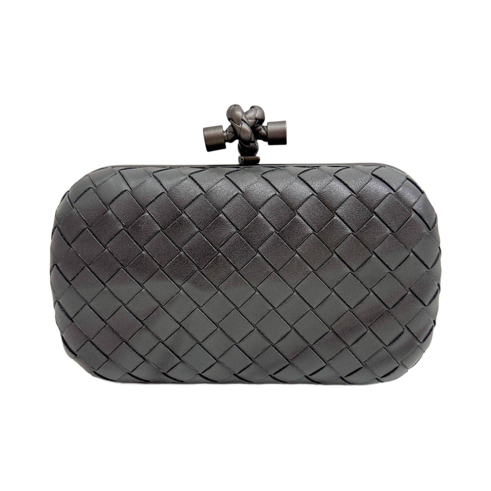 Knot Intrecciato Steel Grey Leather Clutch Bag