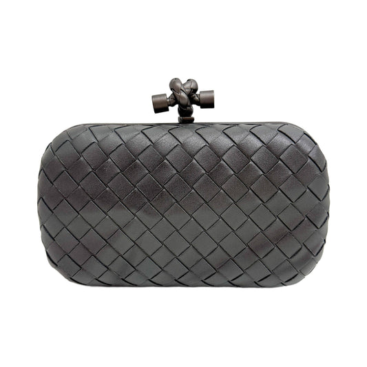 Knot Intrecciato Steel Grey Leather Clutch Bag
