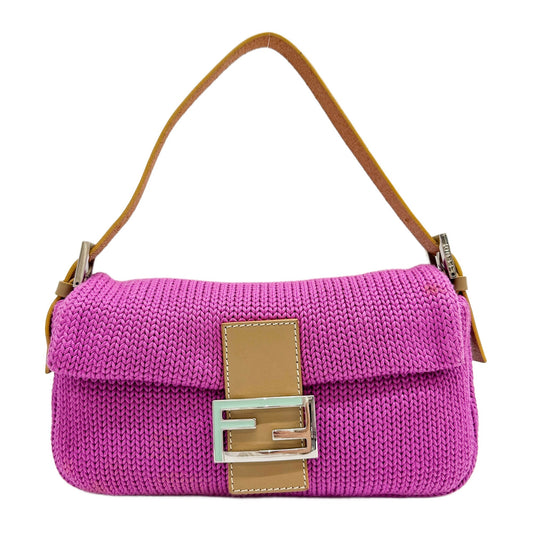 Baguette Knit Fuchsia Pink Fabric Shoulder Bag