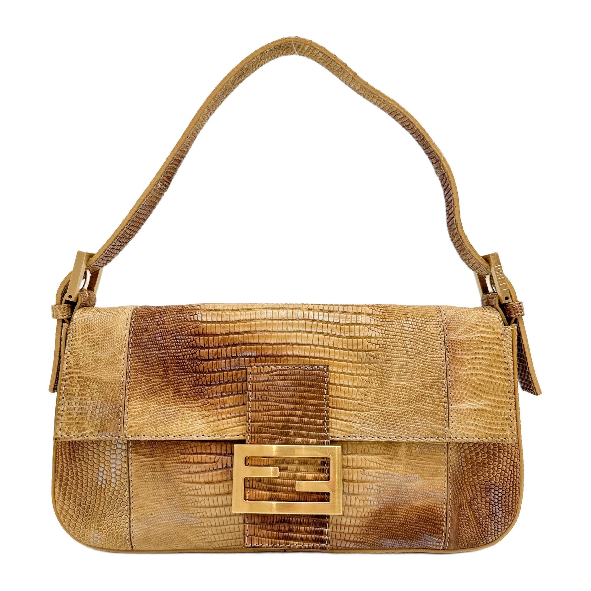 Baguette Brown Lizard Embossed Leather Shoulder Bag