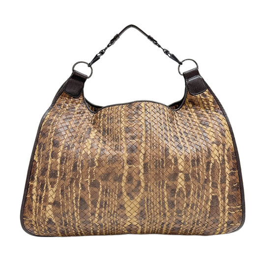 Campana Intercciato Brown Embossed Python Leather Two Way Bag