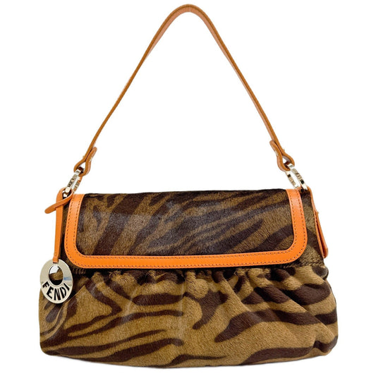 Chef Brown Zebra Print Pony Hair Shoulder Bag