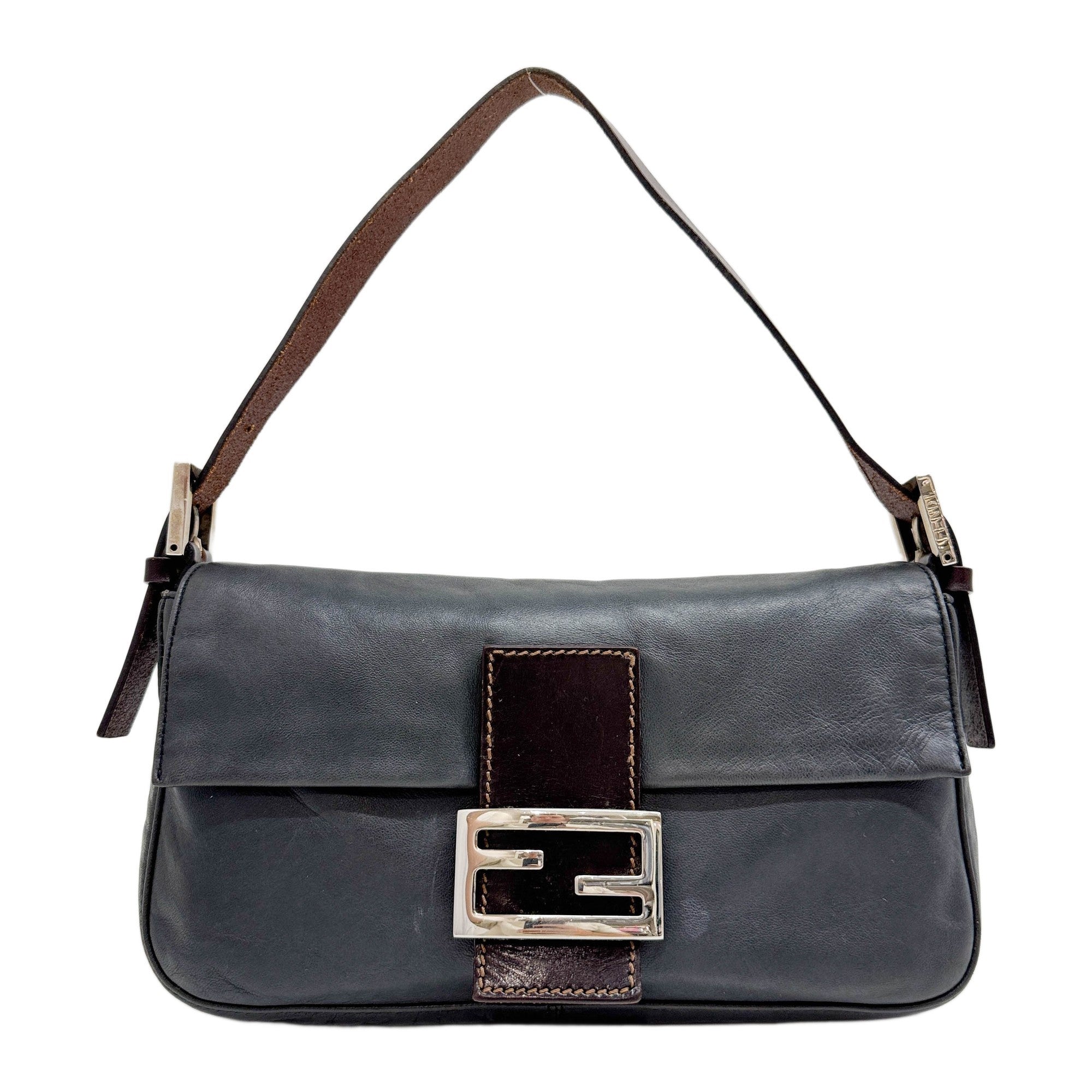 Baguette Dark Grey Leather Shoulder Bag